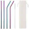 6pcs Set Stainless Steel Straws with Cleaning Brush and Pouch Reusable Straight Bent Metal Drinking Straw for Fruit Juice Milk