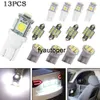 13PCS 자동 튜닝 LED 조명 인테리어 패키지 키트 돔 라이센스 플레이트 신호 램프 전구 화이트 자동차 라이트 액세서리