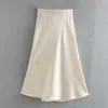 Solide Satin taille élastique femmes jupe mi-longue mode décontracté dame mince a-ligne jupes P1596 210724