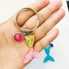 10pcs/lot Glitter Tail Ring 35mm Diameter Circle Split Rings Key Chain Mermaid Fish Scale Pendant As Pave Jewelry