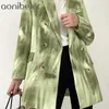 Frauen Mode Single Button Tie-Dye Print Blazer Mantel Vintage Langarm Taschen Weibliche Oberbekleidung Chic Tops 210604