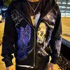 Men's Hoodies & Sweatshirts Rhinestone Skull Purple Print Streetwear Oversized Hoodie Jacket Goth Harajuku Y2k Clothes Grunge Zip