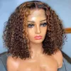Ombre Brown Kinky 곱슬 투명한 레이스 정면 합성 가발 250 밀도 시뮬레이션 인간의 머리카락 흑백 여성