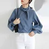 Blus Kvinnor Kläder Svart Vår Vinter Lantern Sleeve Shirt 's Lösa Bow Långärmade Toppar Blusas 997e 210420