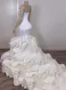 Sexy Mermaid Noiva Trompete Vestidos de Noiva de Cetim Organza Ruffles Saia Catedral Train Mulheres Africanas Vestidos De Noiva Branco 2021