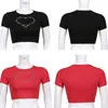 Herz Diamant Muster Y2K Crop Tops Damen T-Shirts Neuer Hit Sommer Kawaii Rot Ästhetisch O-Ausschnitt Kurzarm Schwarz T-Shirt 210415