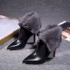 Rabbit fur short boots fold over two wear red soled shoes soft and comfortable leather material full package size 34-41