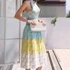 Mode kvinnor elegant geometrisk tryck stickad klänning sexig bohemisk semester sommar vestidos 210520