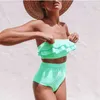 Seksowne Paski Bandeau Bikini Retro Kobiety Stroje kąpielowe Wyściełane Stroje kąpielowe Wysokiej Talii Kostium Kąpielowy Brazylijski Bikini Kostium Pływacki 210604