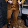 Brown Casual Men Suits Slim Fit with Double Breasted Waistcoat 3 Piece Wedding Tuxedo Male Fashion Costume Jacket Pants 2021 X0909