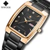 WWOOR Mens Square Montres de luxe en acier inoxydable Business Gold Montre-bracelet Top Marque Sport Date étanche Reloj Hombre 210527