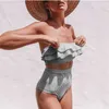 Seksowne Paski Bandeau Bikini Retro Kobiety Stroje kąpielowe Wyściełane Stroje kąpielowe Wysokiej Talii Kostium Kąpielowy Brazylijski Bikini Kostium Pływacki 210604