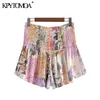 KPYTOMOA Women Chic Fashion Floral Print Smocked Shorts Vintage High Elastic Waist With Drawstring Female Short Pants Mujer 210724