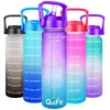 Quifit 1l vattenflaska med halm tritan BPA gratis sport utomhus camping kopp 32oz dricker flaskor bred mun läckage 210914