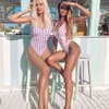 Women's One--Piece Swimwear Sexy Sleeveless Bikini Halter Striped Swimsuit Ins Ladies Summer Beach Fashion 210625