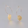 Hoop & Huggie Bohemian Palm Monstera Leaf Dangle Drop Earrings Stainless Steel Gold Plated Plant Earring Women Summer Sea Beach Jewelry Moni