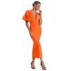 Ocstrade été orange drapé bandage maxi robe célébrité ES Sexy Highless Long Soirée Party 210527