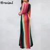 Boho Elbise Plaj Kadınlar için Skinny Seksi Moda Elbiseler Uzun Kollu Çizgili Kat Uzunluk Uyluk Yarık Vestido de Mulher 210513