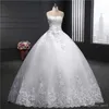 Applique Kant Strapless Baljurk Trouwjurken Vloerlengte Plus Size Moderne Simple Bead Crystal Bridal Dress