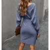 Solid Elegant Slim Women Dress Sexy V-Neck Long Sleeve Spring Autumn Mini Office Lady Dresses With Belt Plus Size W212 210526