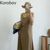 Korobov été nouveauté solide Sexy robe plage Style Spaghetti sangle Vestidos Mujer mode froncé femmes robes 210430