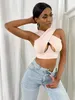 Dameskriss Cross Tank Tops Sexy Mouwloze Solid Color Cutout Front Crop Tops Party Club Streetwear Summer Lady Bustier Tops
