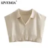 KPYTOMOA Women Fashion With Ribbed Trims Cropped Knitted Sweater Vintage Lapel Collar Sleeveless Female Pullovers Chic Tops 211103
