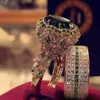 Fashion Gold Color Engagement Ring Sets 2 PCS Bijoux Full African Crystal Stone Wedding Rings For Women Romantic Jewelry