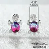 Wedding Earrings For Women Boho Zircon Rainbow Stone Turtle Small Stud Oval Crystal Earrings Female Classic Cute Silver Color