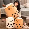 Cute Fruit Drink Plush Stuffed Soft Pink Strawberry Milk Tea Plush Boba Tea Cup Toy Bubble Tea Pillow Cushion Kids Gift