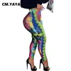 CM.YAYA Paisley Print High Waist Bodycon Pencil Pants for Women Streetwear Legging Fashion Active Skinny Trousers 211115