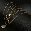 Personlig Halsband Multi-Layer Moon Rostfritt Stål Skiva Tassel Hängsmycke Kvinna Halsband Smycken Krage