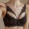 Sutyen Set Şeffaf kadın Seksi Iç Çamaşırı Set Kirpik Dantel Dekorasyon Underwired Lingerie Kadınlar Set Şanslı Kırmızı X0526