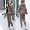 Women's Two Piece Pants 2PCS Outdoor Snow Suits Jumpsuit Skiing Pant Sets 2021 Overalls Strap Bodysuit&Parka Jacket Winter One Ski Mujer