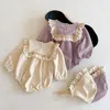 Spring Autumn Infant Baby Girls Lace Rompers + Hat Clothing Kids Girl Long Sleeve Clothes 210429