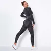 Kobiety Seamless Siłownia Zestawy Wysokiej Talii Siłownia Mesh Legginsy Koszule Koszule Długi Rękaw Fitness Trening Sporty Bieganie Cienkie Zestawy sportowe 210925