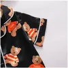 Sommer-Baby-Jungen-Mädchen-Cartoon-Bär-Seidenpyjama, hübsches zweiteiliges Kinder-Set, weich, für Zuhause, kurzärmlig, Anzug, Kinder-Nachtwäsche, Nachthemd, 1–4 Jahre