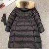 Зима пуховая куртка женщины элегантный пояс тонкий подходит перья Parka роскошный бренд реальный меховой воротник с капюшоном длиной 211221