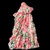 Primavera europea americana floral maxi vestidos de mujer cuello diagonal de un solo hombro vestido de temperamento con volantes C639 210506
