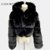 Zadorin Högkvalitativ furry beskurna faux pälsrockar och jackor Kvinnor Fluffy Top Coat med Hooded Winter Fur Jacket Manteau Femme Y0829