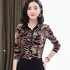 Dantel Şifon Gömlek kadın Gömlek Leopar Blusas Mujer De Moda Bebek Yaka Uzun kollu Kadınlar Top 880i 210420