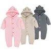 Baby romer 3d tecknad björn stickade tjejer födda roliga jumpsuits onesie mode hooded långärmad toddler barns överaller 210417