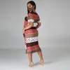 Kontrast Printed Women Dresses Sommar Rekommendera Style Short Sleeve Vintage Casual Midi Robe Partihandel Kläder 210525