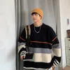 Męskie swetry Colorblock Sweter z dzianiny Ins Tide Luźna Jesień I Zima Młodzież Koreański Trend Round Neck Pullover Harajuku