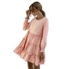 Solid Color Long Sleeve Folds Ruffle Patchwork Simplicity O Neck Dress Women Casual Loose Boho Beach Streetwear Party Dresses 210608