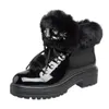 Женские зимние снежные короткие ботинки 2021 черный меховой лакированные кожаные платформы горный хрусталь женские лодыжки женские роскоши теплые ботинки