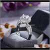 Jewelryeuropean American Luxury Flash Round Zircon Ring Bridal Bröllop Elegant Kvinnor Äktenskap Ringar Party Brilliant Smycken Drop Leverans 202