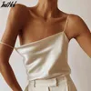 Elegante Frühling Satin Schwarz Cami Top Frauen Beige Seide Spaghetti Strap Camis Damen Solide Drapierte Ärmellose Sommer Leibchen 210514