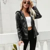 Vestes Femmes Faux Cuir Veste Femmes Casual PU Lâche Moto À Capuche Femme Streetwear Solide Manteau Coréen Chic Automne