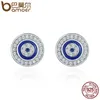 925 Sterling Silver Blue Eye Round Stud Earrings for Women Fashion Sterling Silver Jewelry SCE148 210609